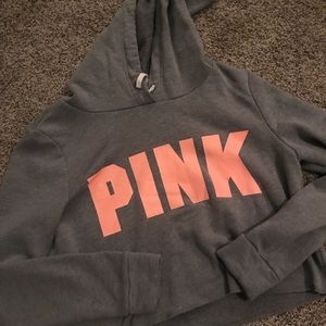 Pink Crop Hoodie Gray Small